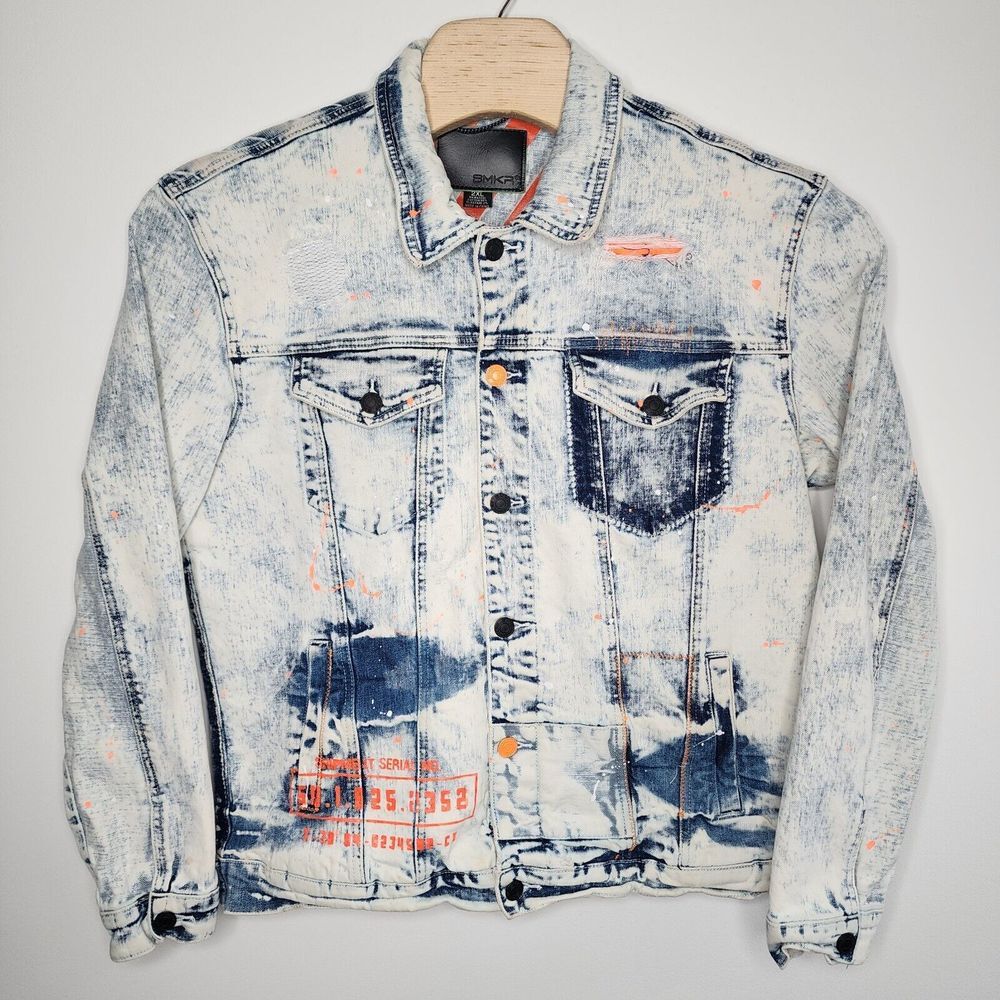 Smoke Rise Men's Distressed Paint Splatter Denim Trucker Jacket Button 2XL READ
